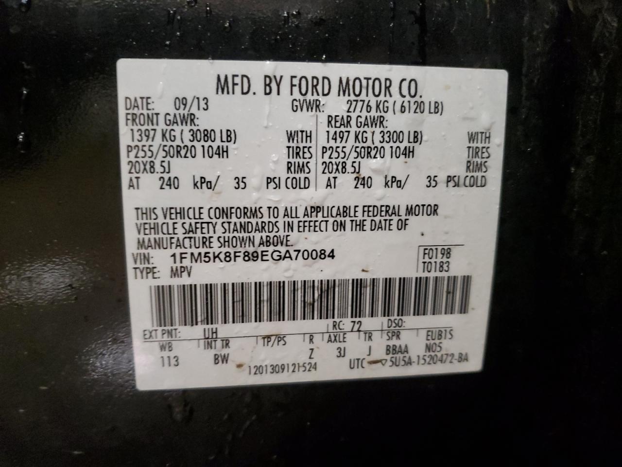 VIN 1FM5K8F89EGA70084 2014 FORD EXPLORER no.14