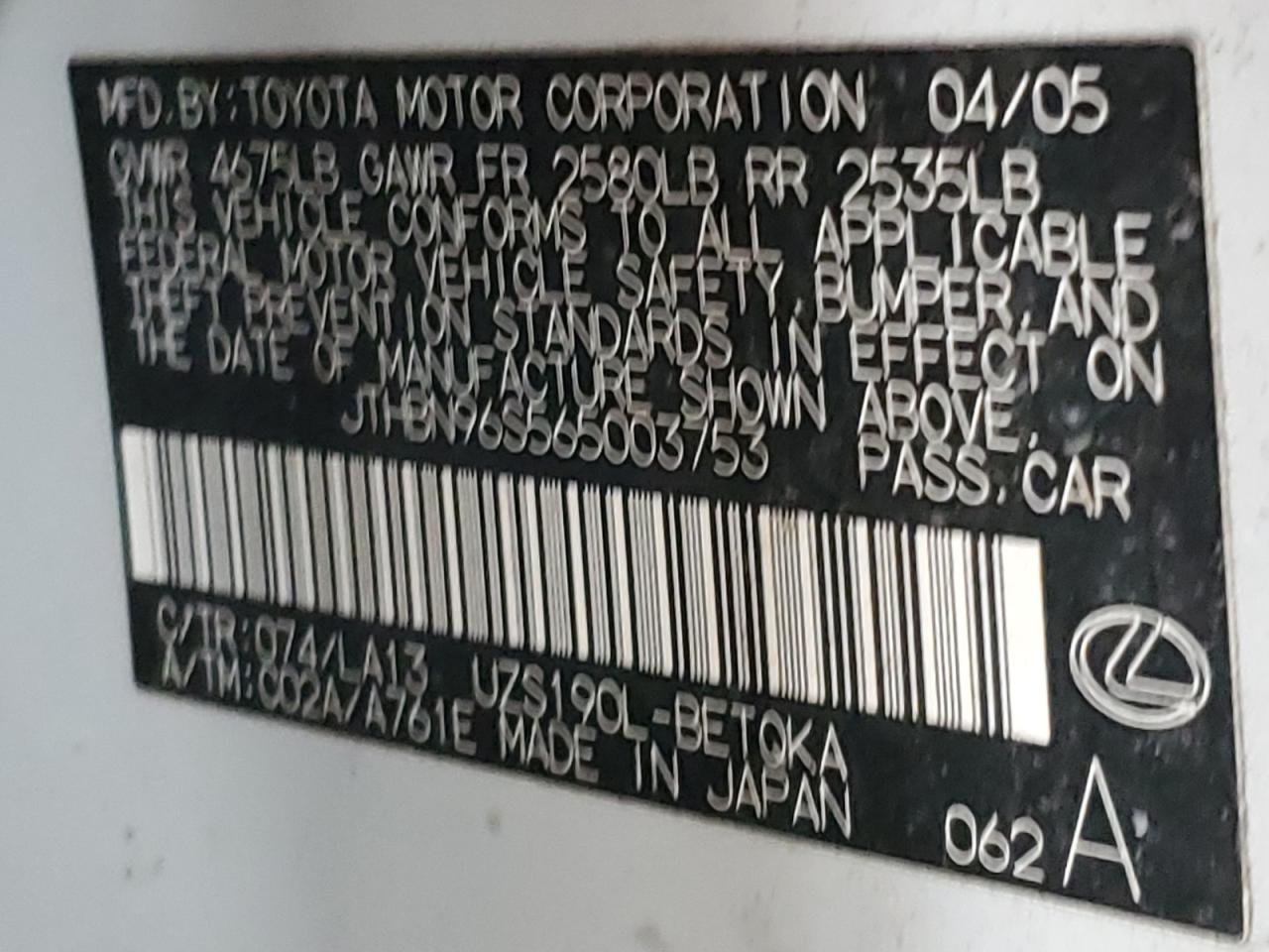 2006 Lexus Gs 430 VIN: JTHBN96S565003753 Lot: 43209175