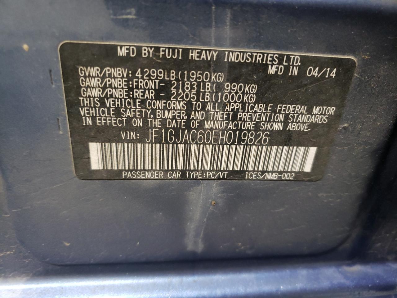 2014 Subaru Impreza Premium VIN: JF1GJAC60EH019826 Lot: 87806915