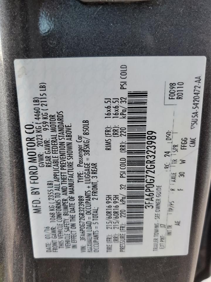 VIN 3FA6P0G72GR323989 2016 FORD FUSION no.12