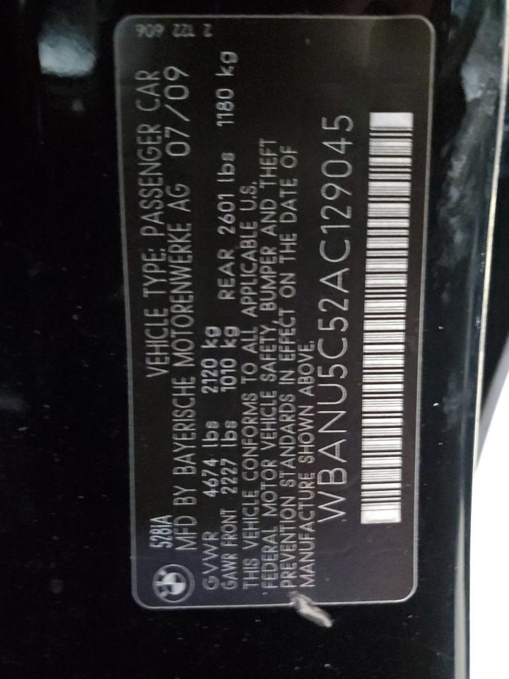2010 BMW 528 I VIN: WBANU5C52AC129045 Lot: 87449484
