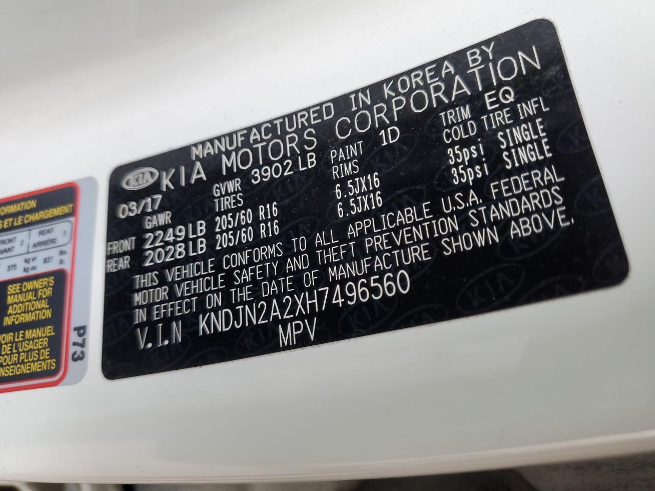 VIN KNDJN2A2XH7496560 2017 KIA SOUL no.12