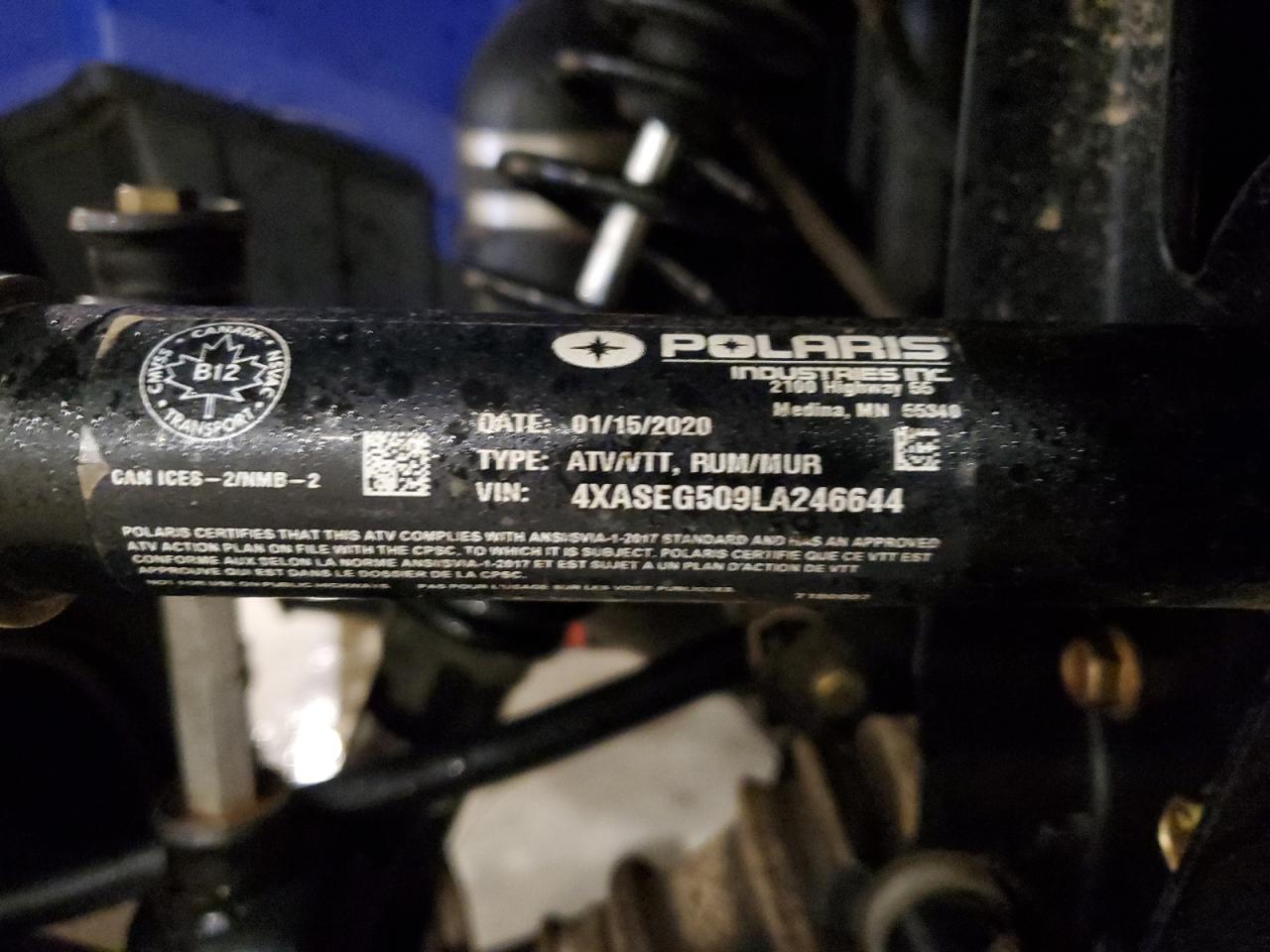 2020 Polaris Sportsman 450 H.o. Utility Package VIN: 4XASEG509LA246644 Lot: 88127045