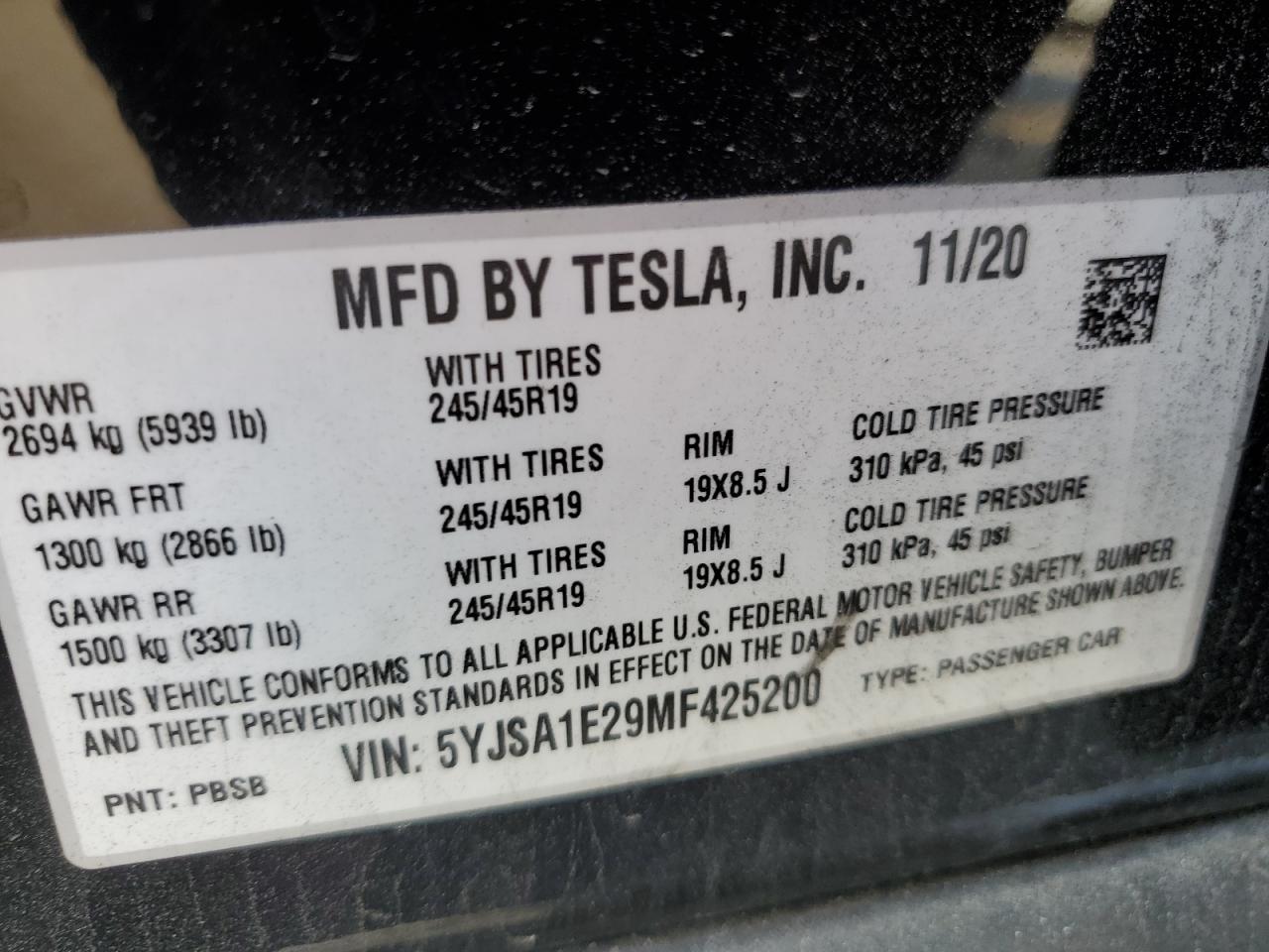 VIN 5YJSA1E29MF425200 2021 TESLA MODEL S no.12