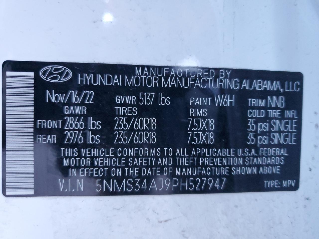 VIN 5NMS34AJ9PH527947 2023 HYUNDAI SANTA FE no.13