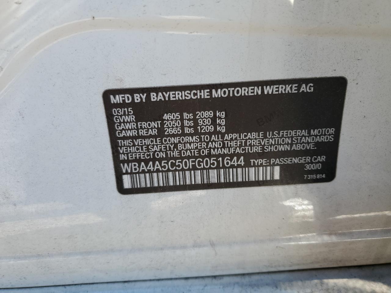 2015 BMW 428 I Gran Coupe VIN: WBA4A5C50FG051644 Lot: 89138515