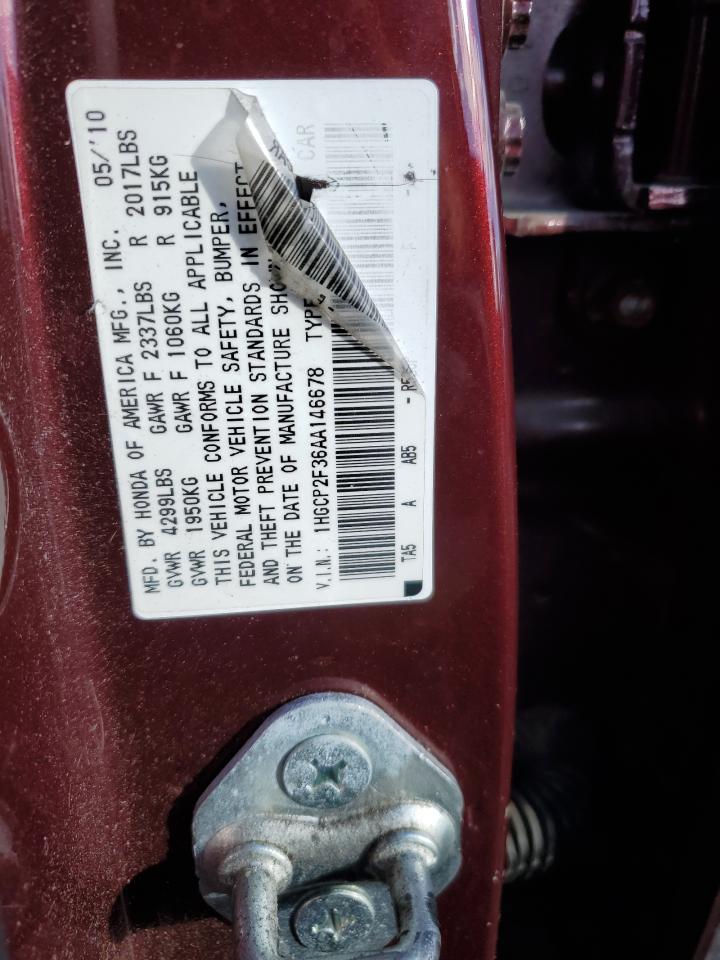 2010 Honda Accord Lx VIN: 1HGCP2F36AA146678 Lot: 87744735