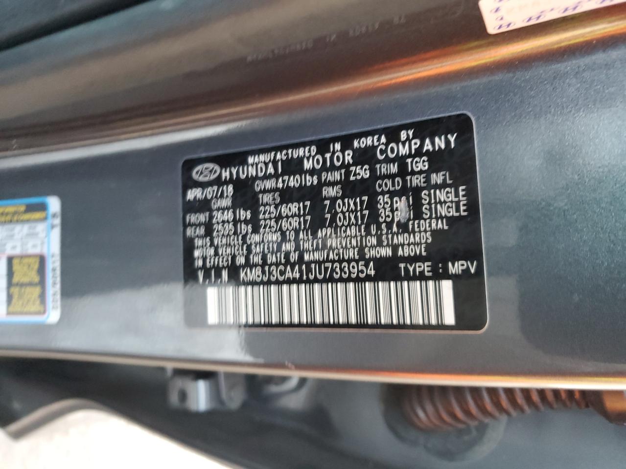 2018 Hyundai Tucson Sel VIN: KM8J3CA41JU733954 Lot: 88231695