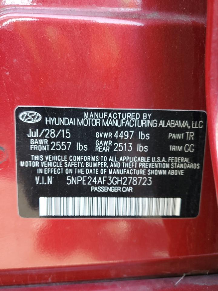 2016 Hyundai Sonata Se VIN: 5NPE24AF3GH278723 Lot: 43047755