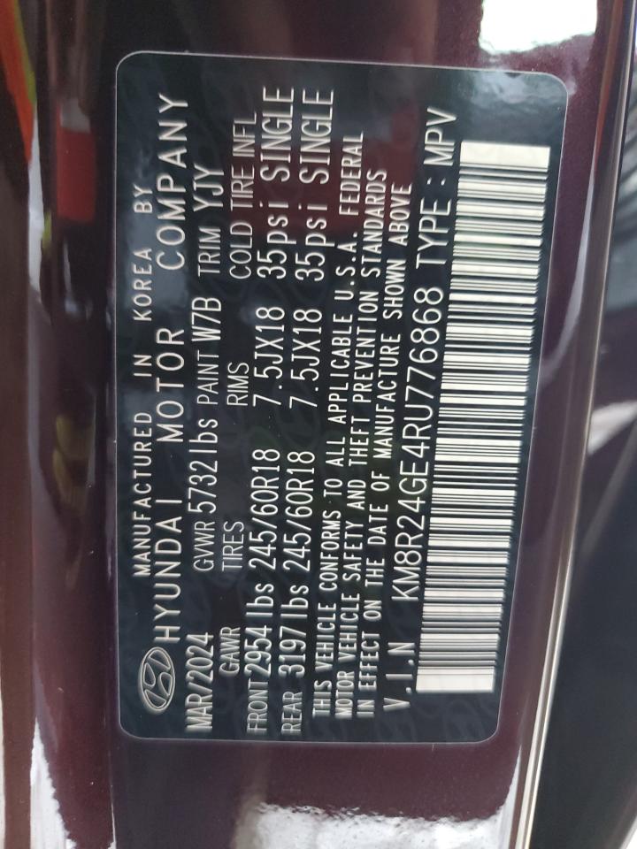 2024 Hyundai Palisade Sel VIN: KM8R24GE4RU776868 Lot: 43367805