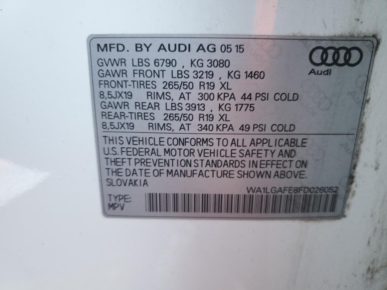 VIN WA1LGAFE8FD026052 2015 AUDI Q7 no.12