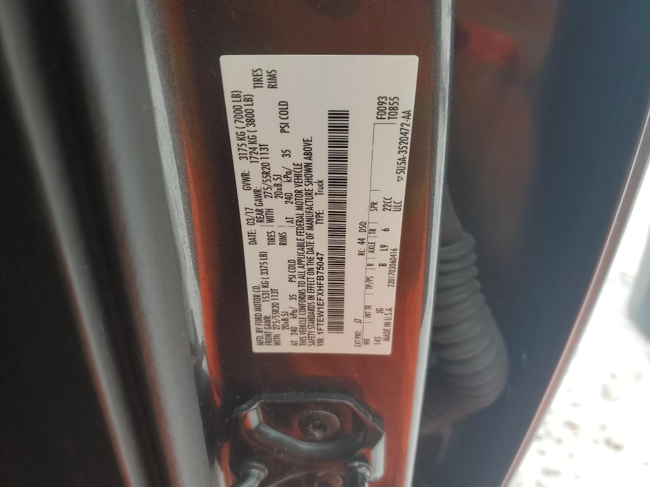 2017 Ford F150 Supercrew VIN: 1FTEW1EFXHFB75047 Lot: 88032575