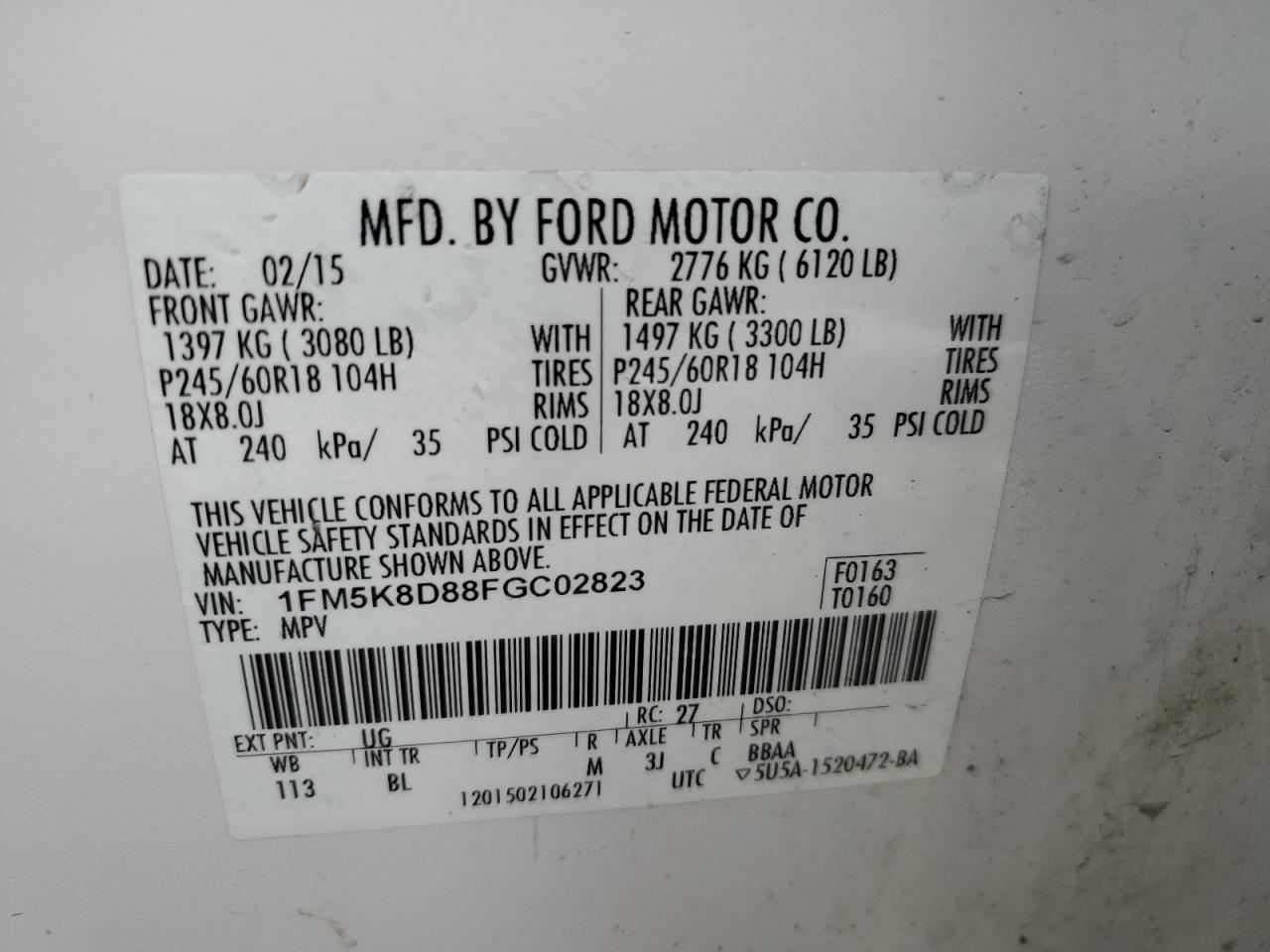1FM5K8D88FGC02823 2015 FORD EXPLORER - Image 13