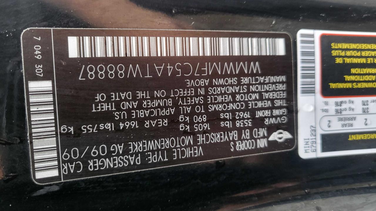 2010 Mini Cooper S VIN: WMWMF7C54ATW88887 Lot: 88975625