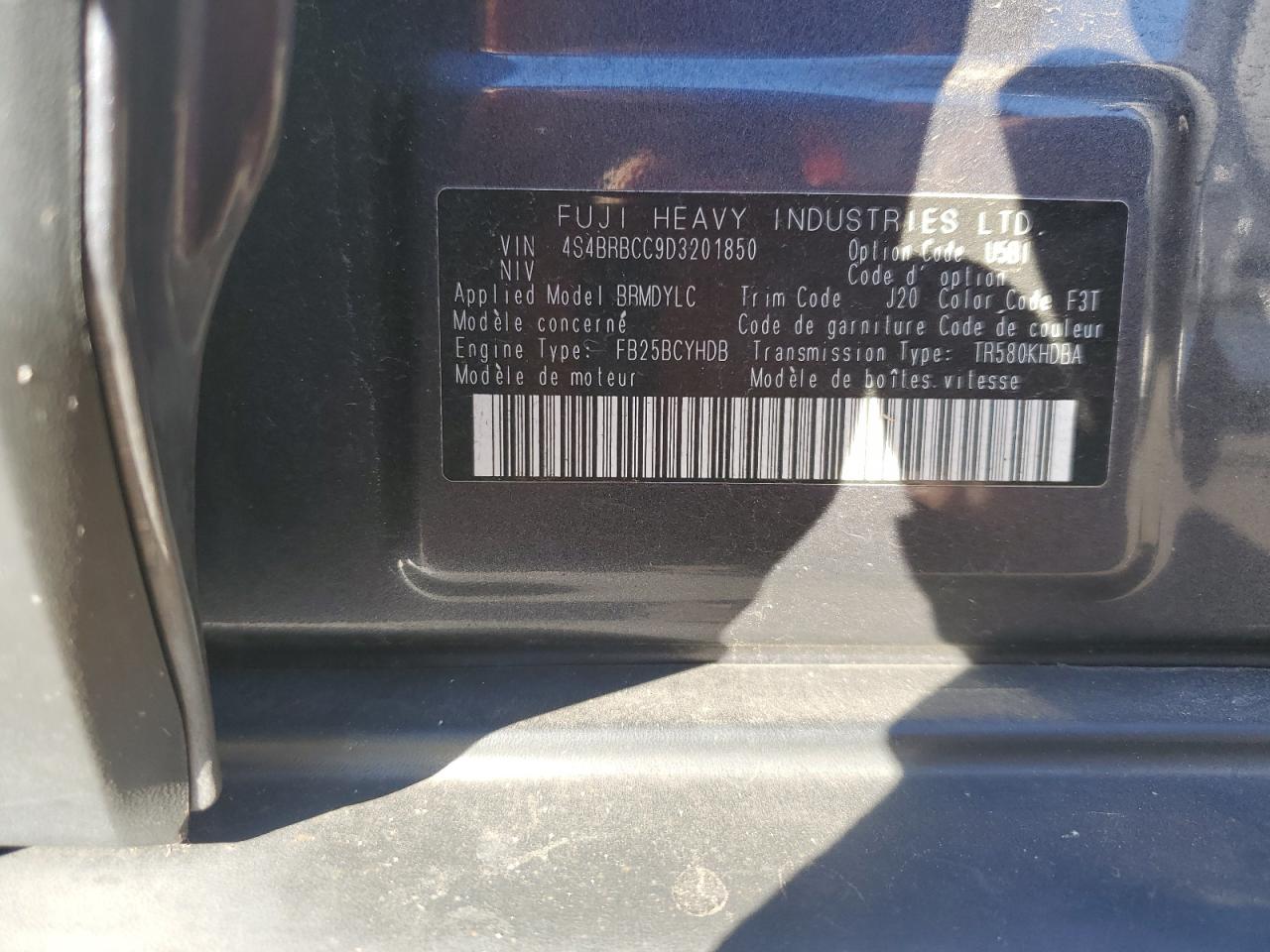 2013 Subaru Outback 2.5I Premium VIN: 4S4BRBCC9D3201850 Lot: 87549115