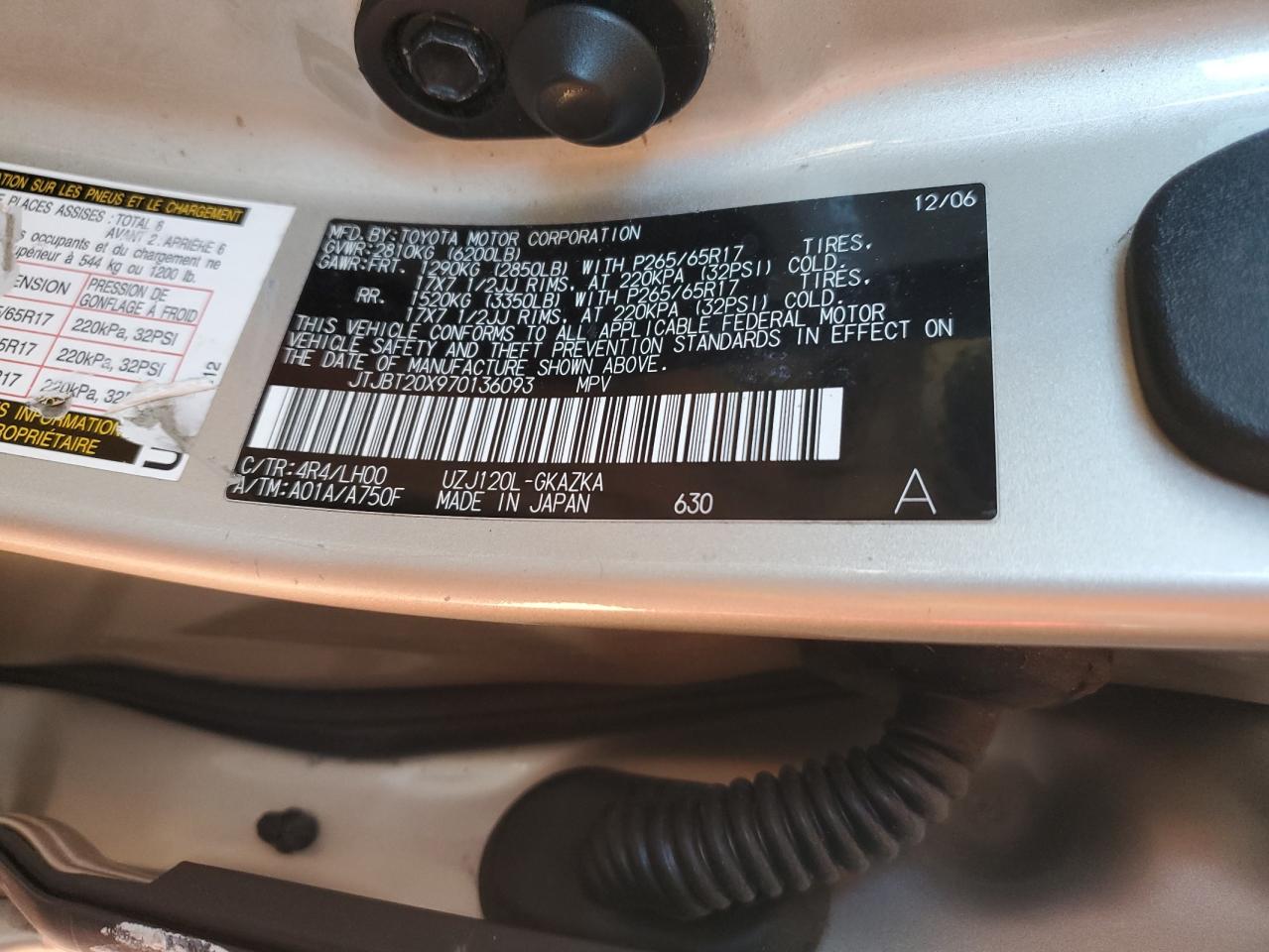 2007 Lexus Gx 470 VIN: JTJBT20X970136093 Lot: 41604795