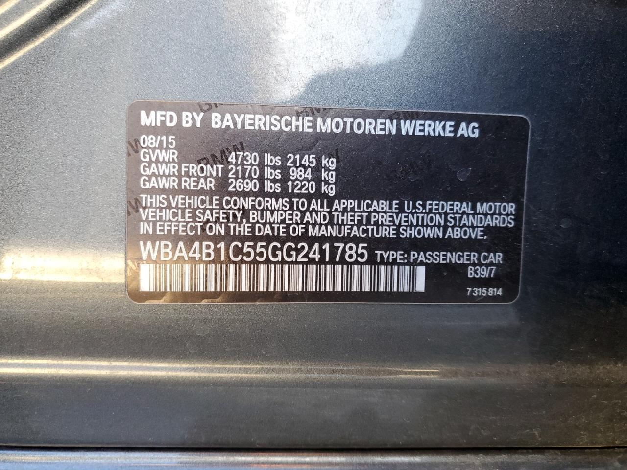 VIN WBA4B1C55GG241785 2016 BMW 4 SERIES no.13