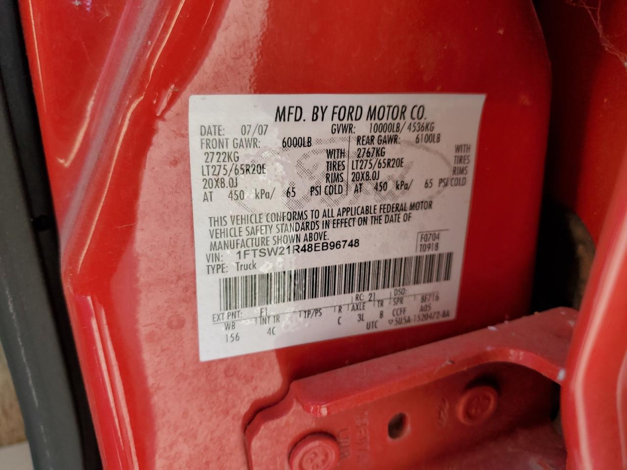 2008 Ford F250 Super Duty VIN: 1FTSW21R48EB96748 Lot: 88993605