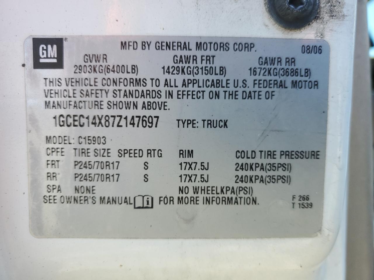 2007 Chevrolet Silverado C1500 Classic VIN: 1GCEC14X87Z147697 Lot: 88728315