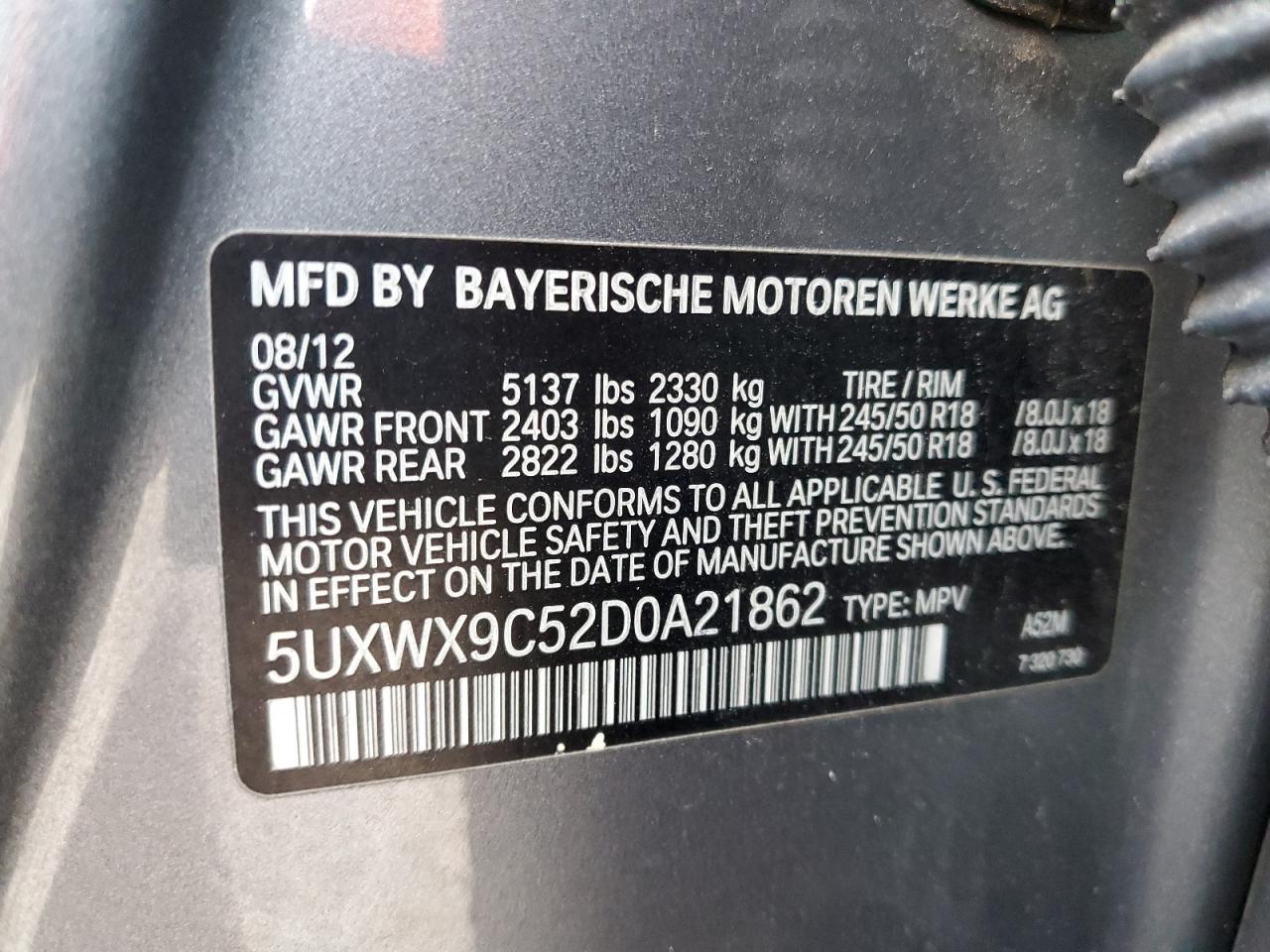 VIN 5UXWX9C52D0A21862 2013 BMW X3 no.14