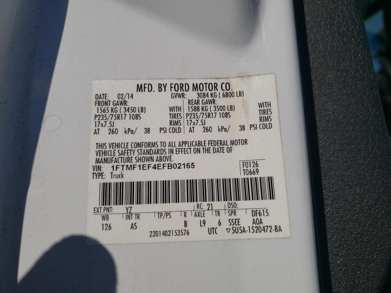 VIN 1FTMF1EF4EFB02165 2014 FORD All Models no.12