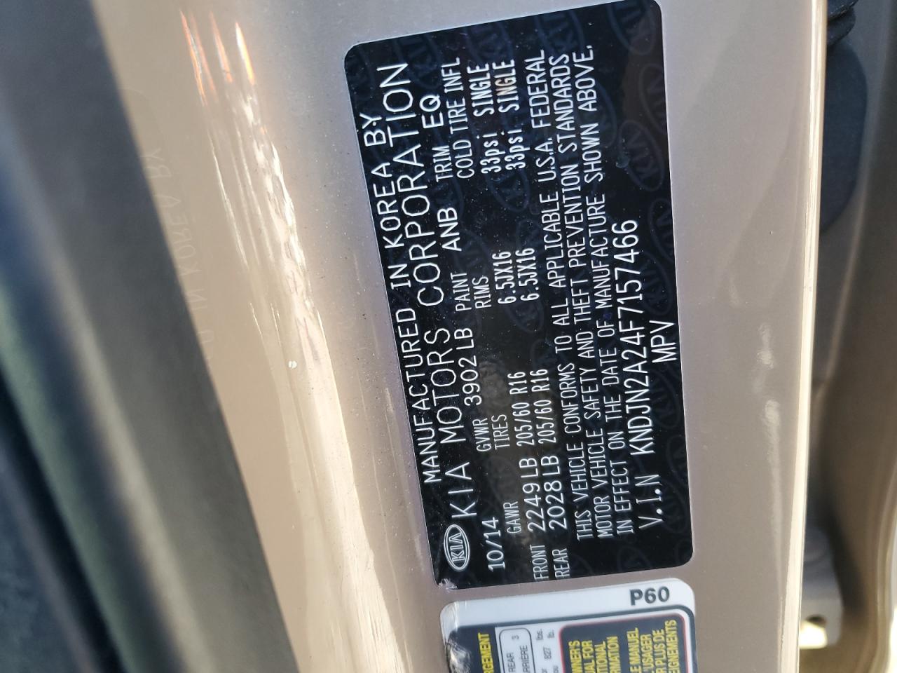 VIN KNDJN2A24F7157466 2015 KIA SOUL no.13