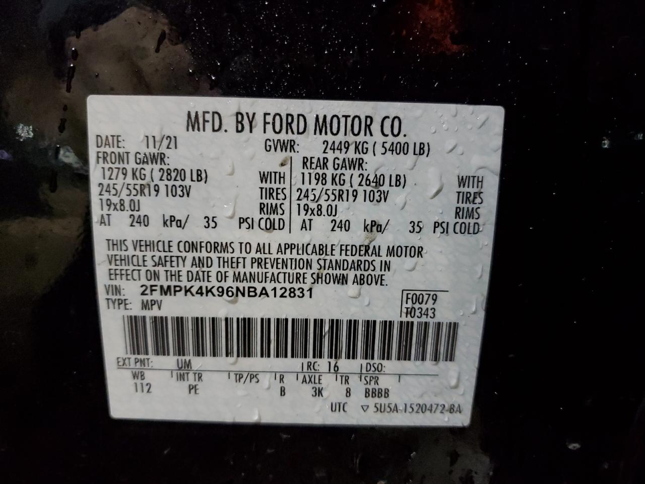 VIN 2FMPK4K96NBA12831 2022 FORD EDGE no.13