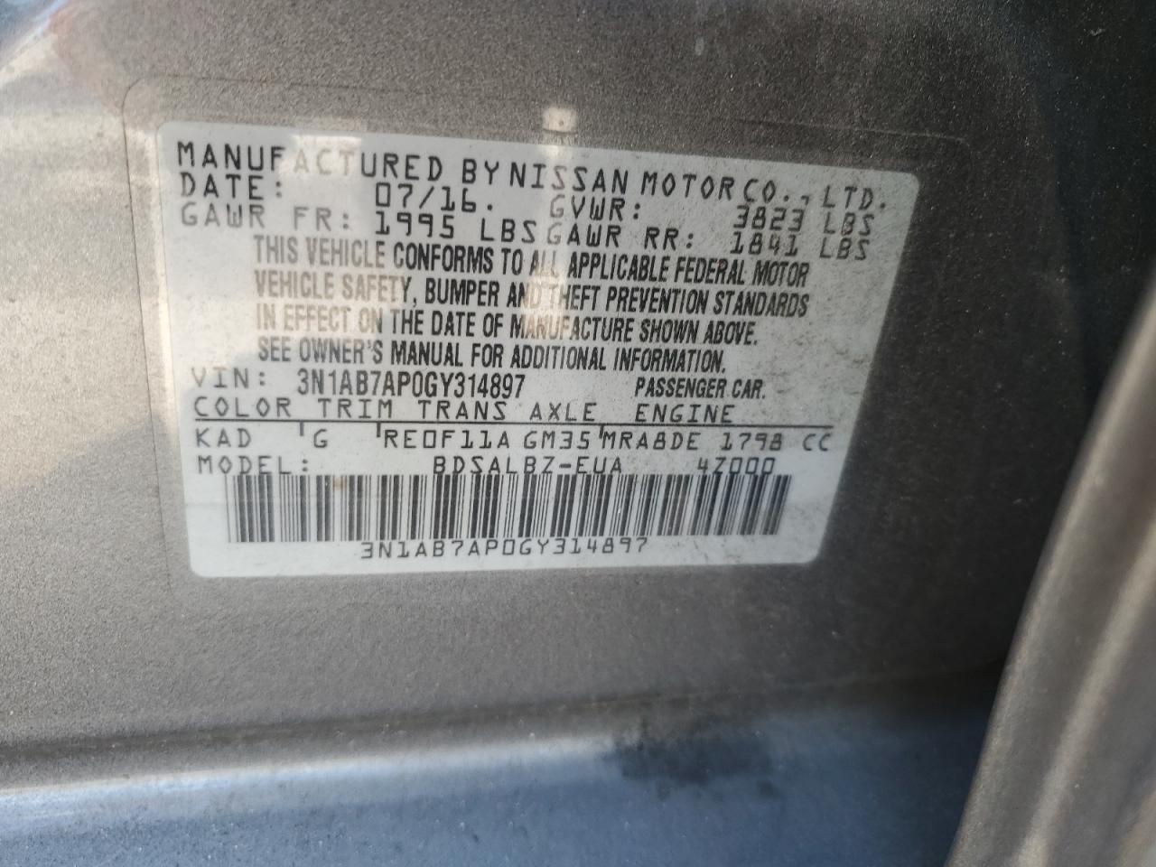 VIN 3N1AB7AP0GY314897 2016 NISSAN SENTRA no.13