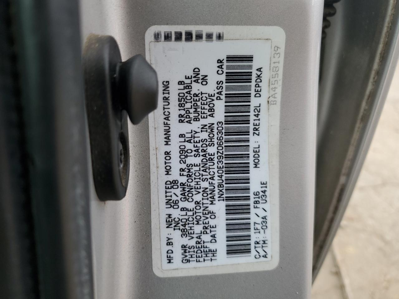 2009 Toyota Corolla Base VIN: 1NXBU40E39Z066303 Lot: 88021375