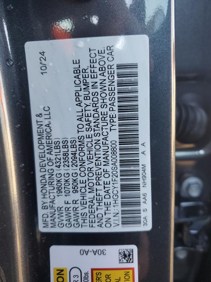 2025 Honda Accord Lx VIN: 1HGCY1F20SA008800 Lot: 41567035