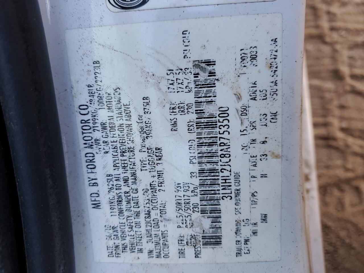 2010 Lincoln Mkz VIN: 3LNHL2JC8AR753500 Lot: 83207864