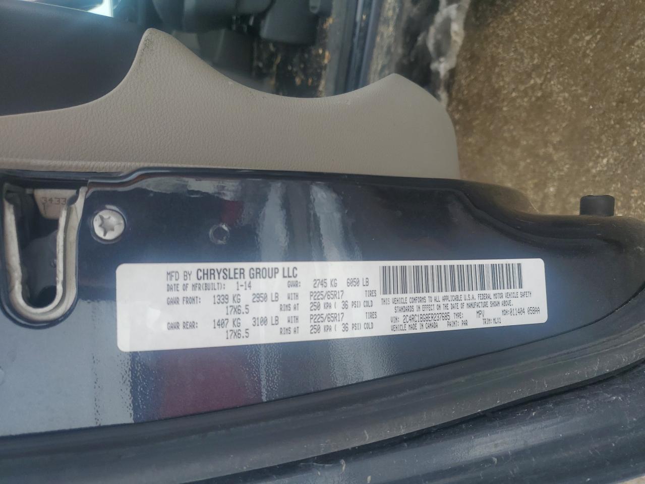 2014 Chrysler Town & Country Touring VIN: 2C4RC1BG8ER237685 Lot: 87898165