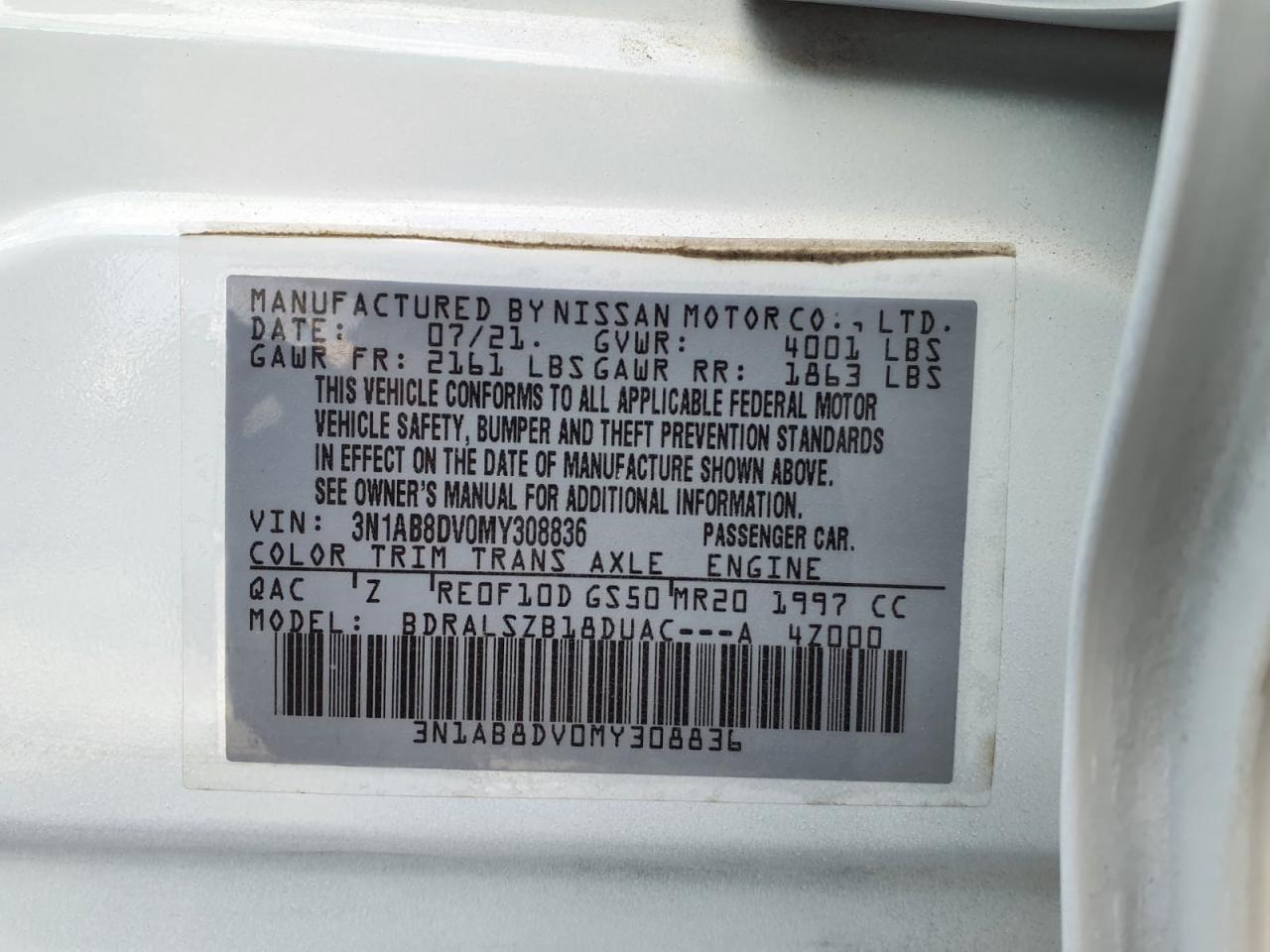 3N1AB8DV0MY308836 - 2021 NISSAN SENTRA - #42350775
