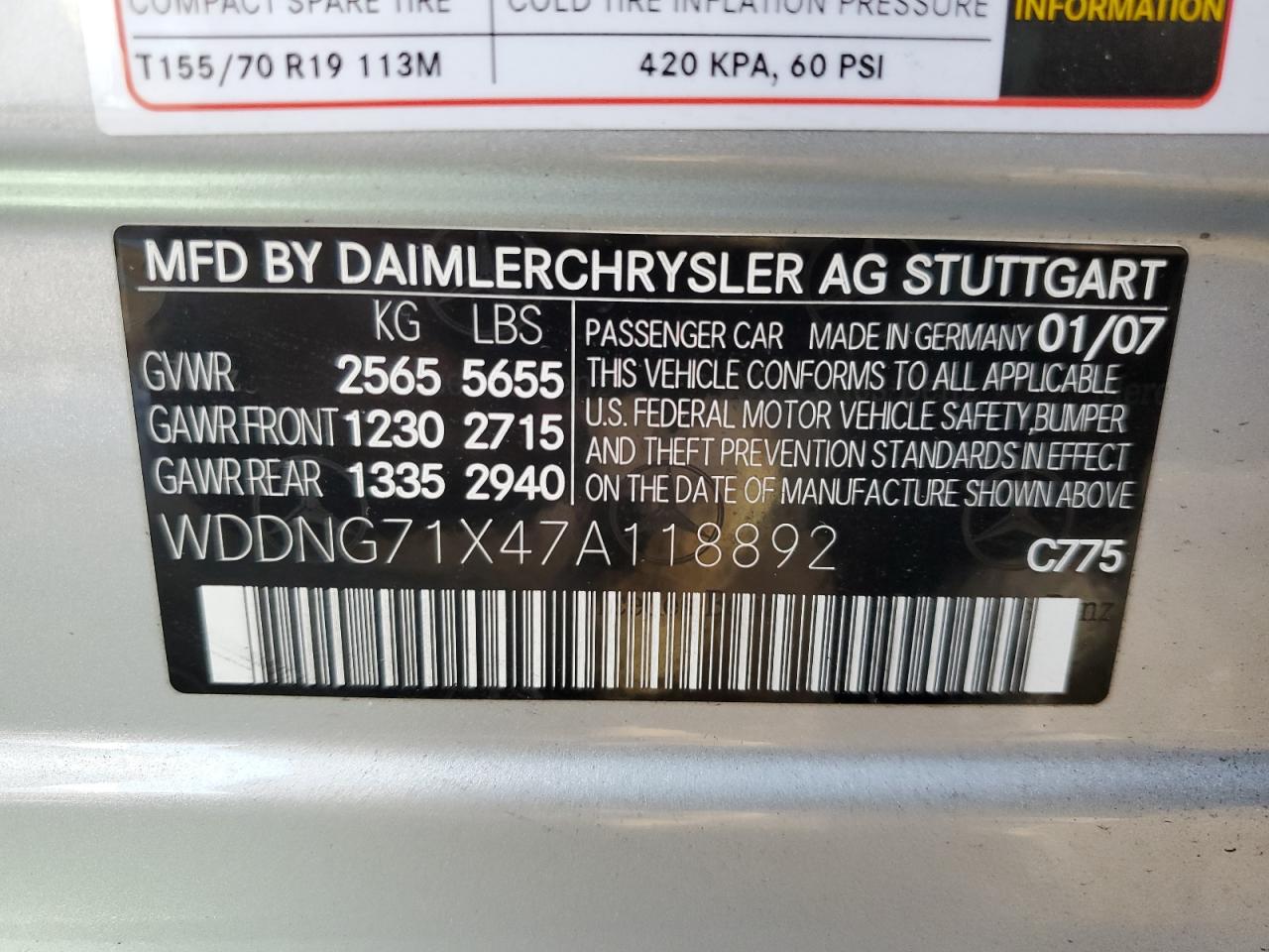 2007 Mercedes-Benz S 550 VIN: WDDNG71X47A118892 Lot: 87223804