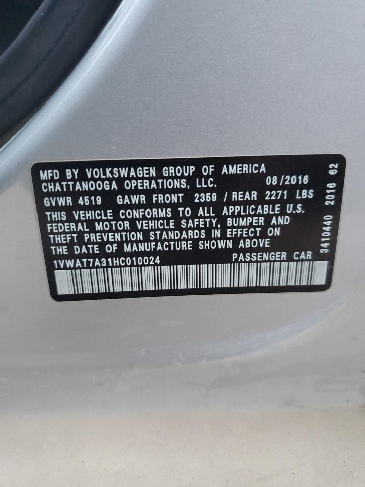 2017 Volkswagen Passat S VIN: 1VWAT7A31HC010024 Lot: 86727784