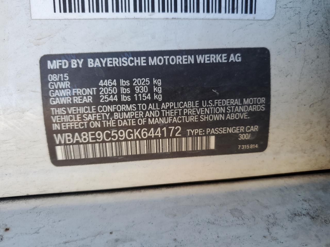 VIN WBA8E9C59GK644172 2016 BMW 3 SERIES no.12