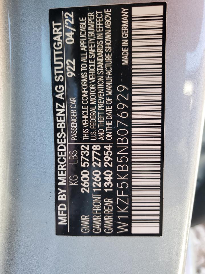 2022 Mercedes-Benz E 450 4Matic VIN: W1KZF5KB5NB076929 Lot: 88423405