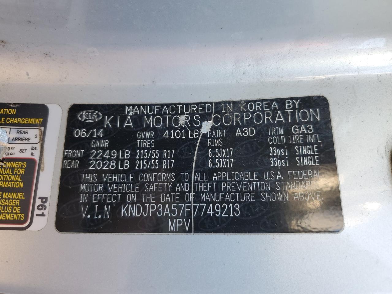 VIN KNDJP3A57F7749213 2015 KIA SOUL no.12