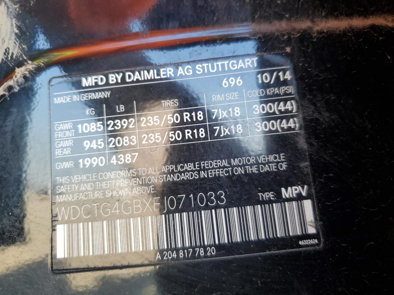 2015 Mercedes-Benz Gla 250 4Matic VIN: WDCTG4GBXFJ071033 Lot: 89312915