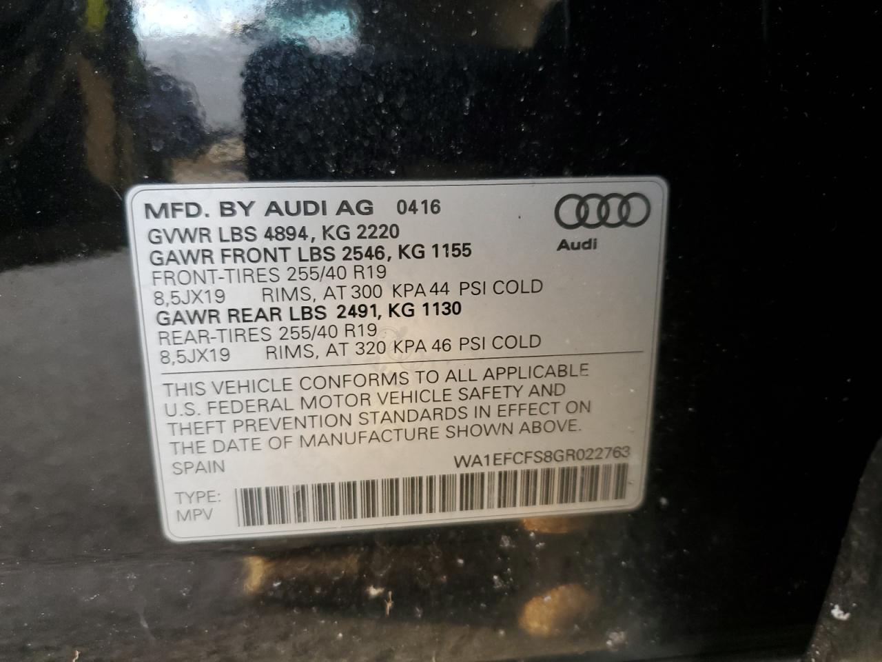 VIN WA1EFCFS8GR022763 2016 AUDI Q3 no.13