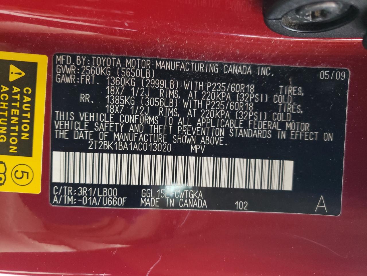 2010 Lexus Rx 350 VIN: 2T2BK1BA1AC013020 Lot: 87450654