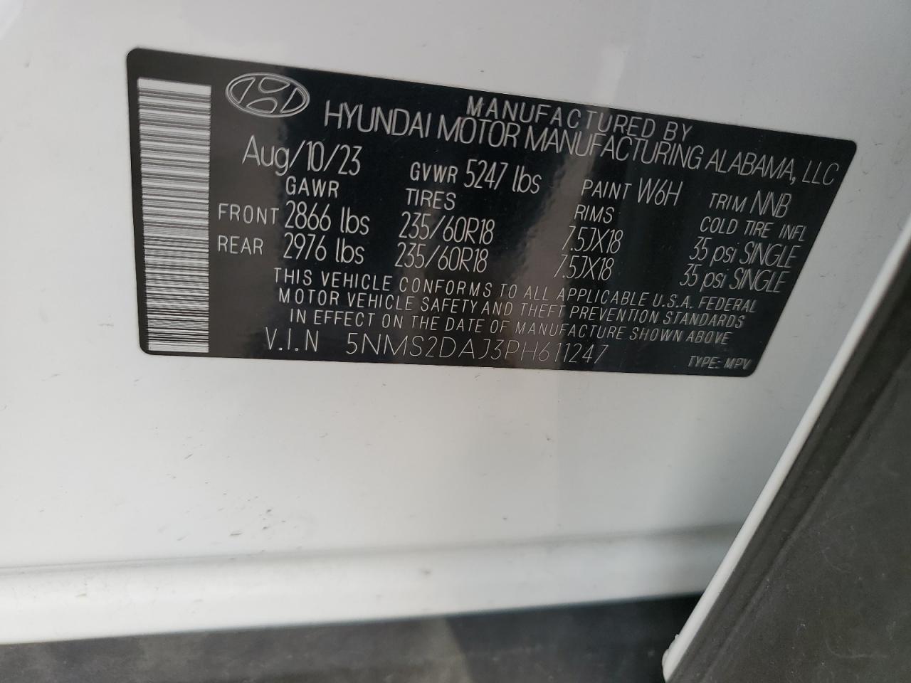 VIN 5NMS2DAJ3PH611247 2023 HYUNDAI SANTA FE no.12