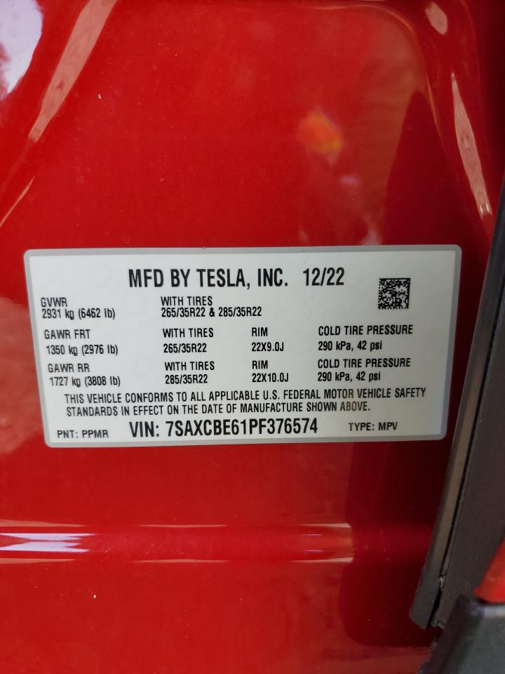 2023 Tesla Model X VIN: 7SAXCBE61PF376574 Lot: 43059865
