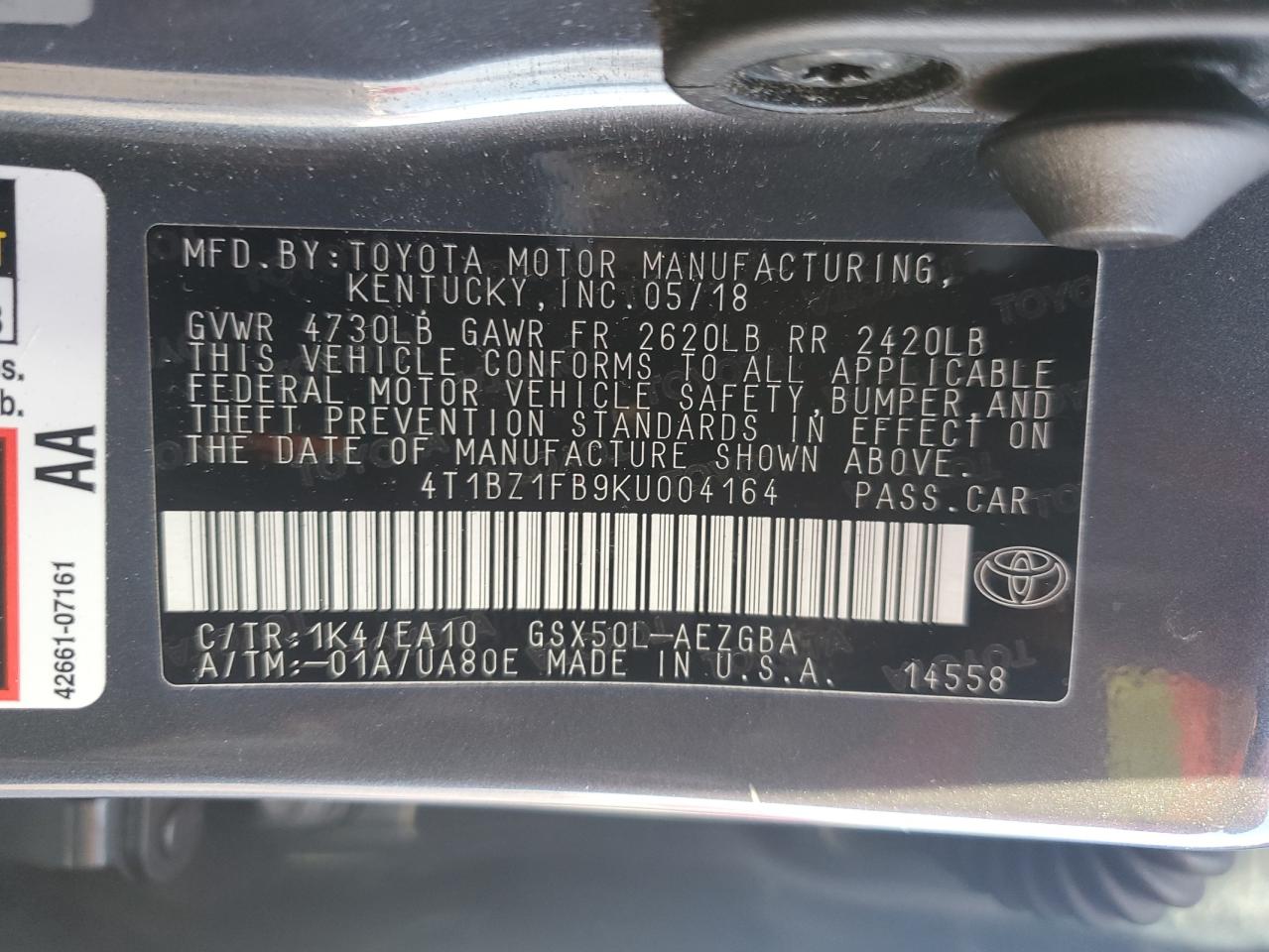 2019 Toyota Avalon Xle VIN: 4T1BZ1FB9KU004164 Lot: 41519595