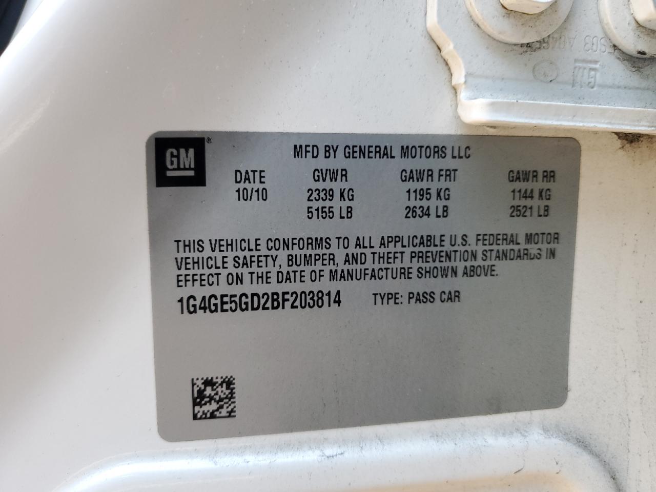 2011 Buick Lacrosse Cxs VIN: 1G4GE5GD2BF203814 Lot: 57263215