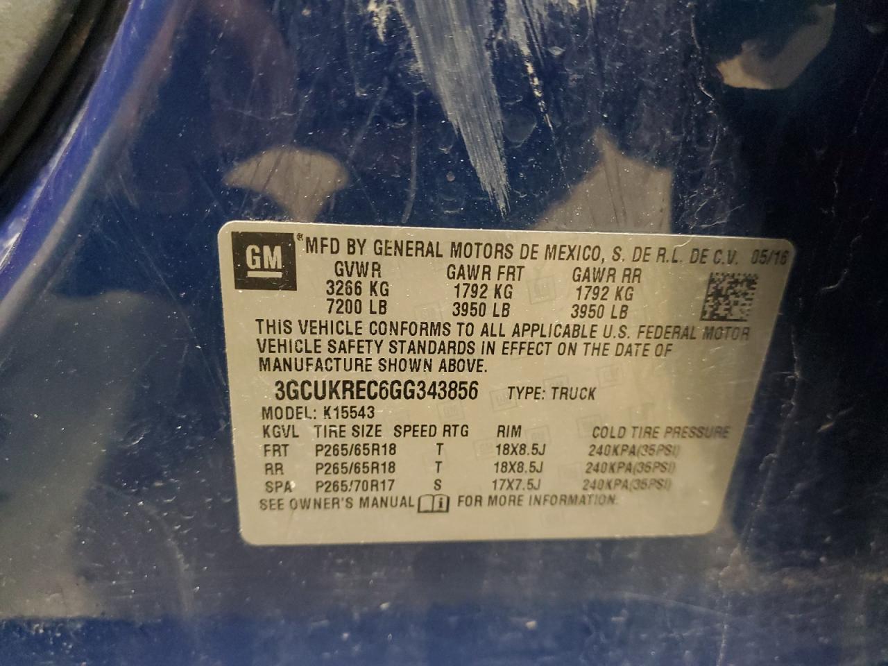 2016 Chevrolet Silverado K1500 Lt VIN: 3GCUKREC6GG343856 Lot: 83746964