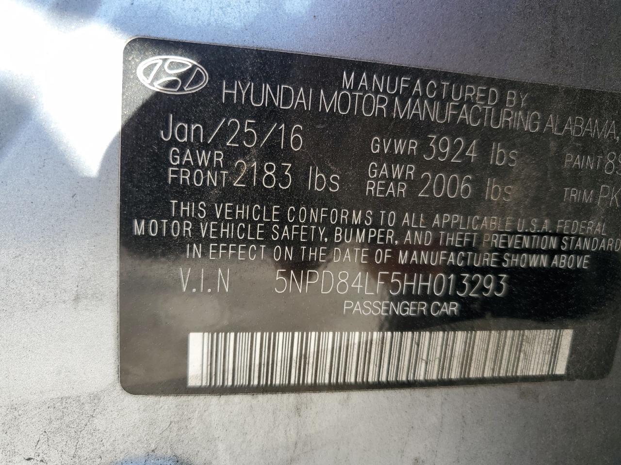 VIN 5NPD84LF5HH013293 2017 HYUNDAI ELANTRA no.13