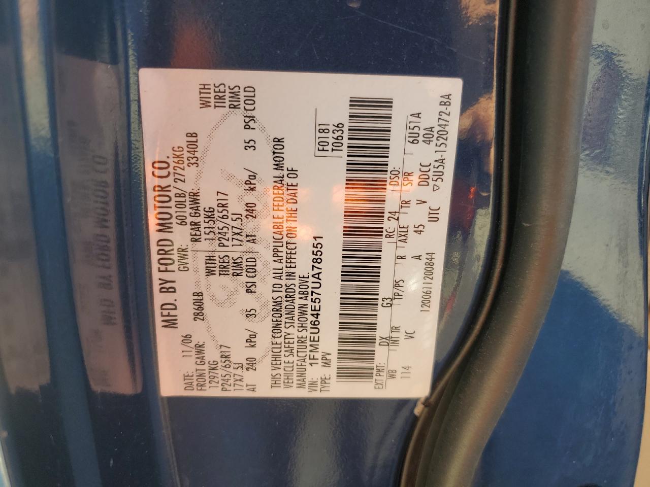 2007 Ford Explorer Eddie Bauer VIN: 1FMEU64E57UA78551 Lot: 42566575