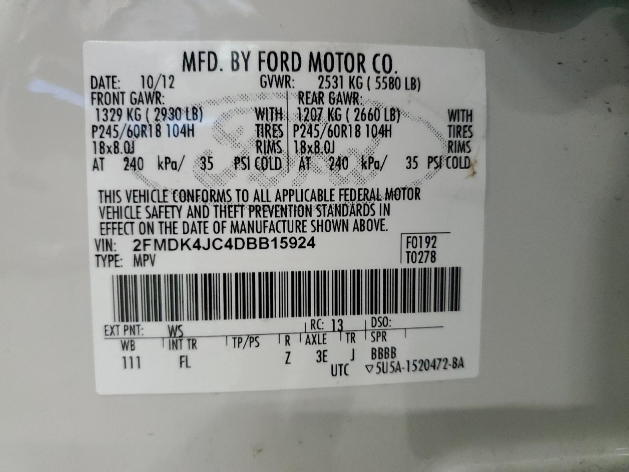 VIN 2FMDK4JC4DBB15924 2013 FORD EDGE no.13