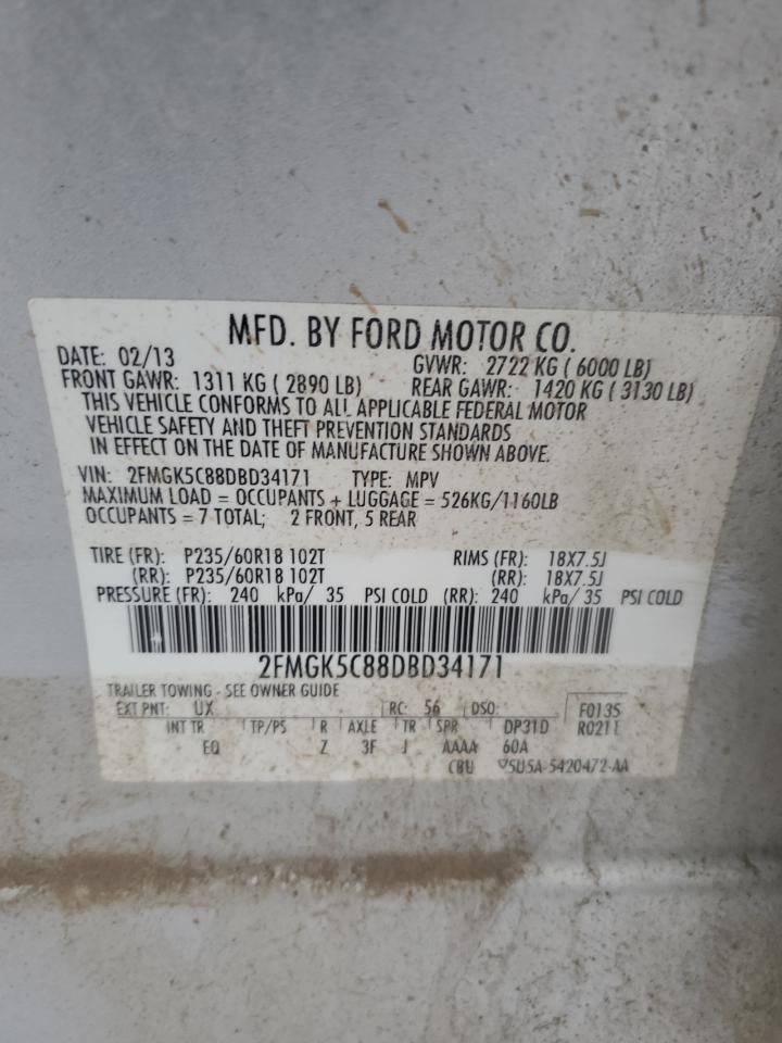 2013 Ford Flex Sel VIN: 2FMGK5C88DBD34171 Lot: 87470464